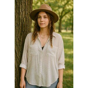 Silence + Noise Sm Charlie Striped Button-Down Shirt Lightweight Oversized Sheer